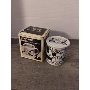 World's Greatest Grandma 1988 Crossword Ceramic Coffee Mug W/ Lid OTC